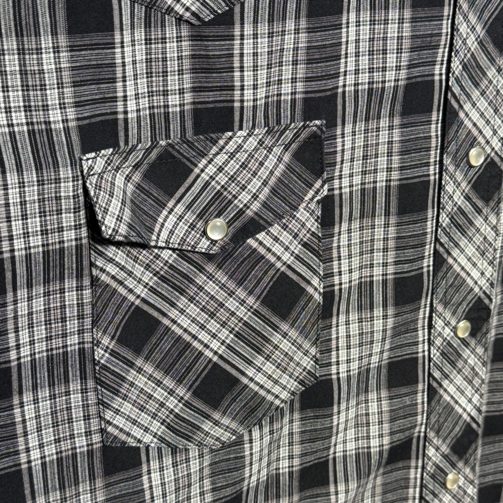Wrangler Western Shirt Mens 2XL Black White Plaid Pearl Snap Short Sleeve - Picture 4 of 6